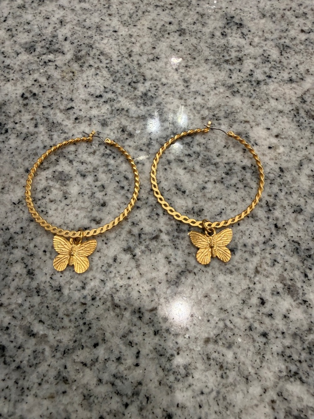 Susan Shaw Gold Butterfly Charm Hoop Earrings